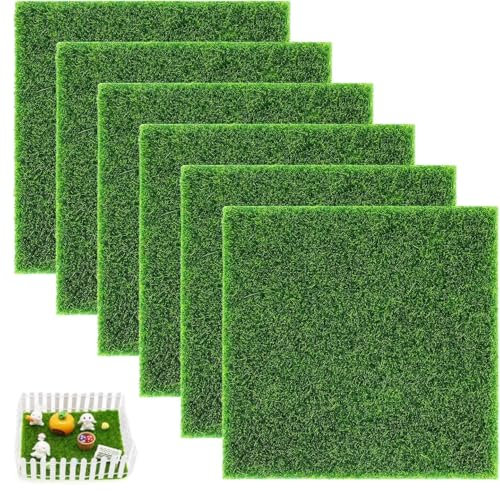Heanvmyss Artificial Pet Pee Grass Mat for Puppy,6 Piece Miniature Artificial Ornament Grass Rug,Fake Grass Mat,Replacement Artificial Grass Turf,Patio Lawn Decoration for Indoor Outdoor(15x15cm)