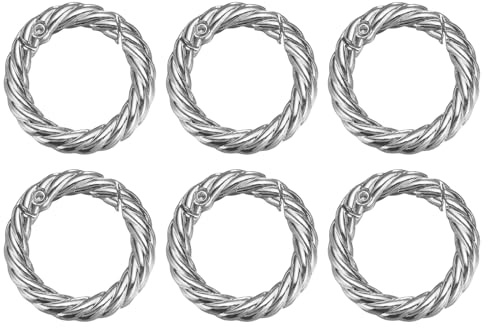 QUARKZMAN 6pcs Hebillas de Resorte, 29mm Anilla con Resorte Llavero Metálico Gancho Snap Redondo de Metal Mosquetón Cierre Abierto para Bisutería Artesanía Bricolaje Bolso, Plateado