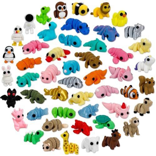 Giggiftrio 50pcs 3D Printed Articulated & Static Mini Animal Figures – Flexible & Decorative Little Animal Toys for Home, Office, Party Supplies, Classroom Rewards & Desk Decor