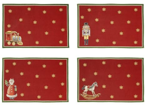 Villeroy & Boch - Toy's Delight Set de Aniversario salvamanteles Tapiz 4 Unidades Colorido, Navidad, Mantel Individual para 4 Personas, decoración de Mesa, decoración navideña, algodón, poliéster