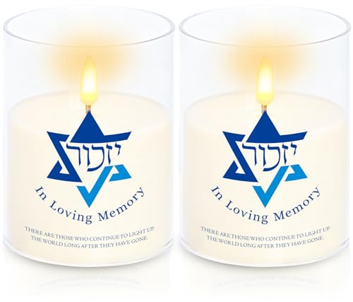 Ohmique 2 Pcs Electric Yahrzeit Candle - LED Yahrzeit Candle Flameless, Yertzite Memorial Sympathy for Loss of Loved One, Jewish Memorial Yertzite Battery Operated (Yahrzeit-on-Off)