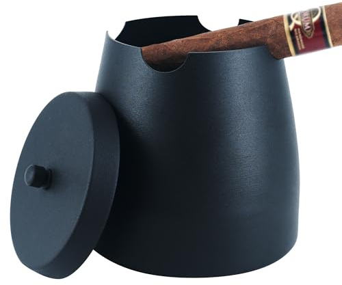 Crefun Zigarrenaschenbecher Groß mit Deckel, Winddicht & Regensicher für Drinnen und Draußen, 4 Zigarrenhalter Abnehmbarer Mittelsteg Rutschfester Boden, Zigarren Zubehör Geschenk für Männer (X-Large)