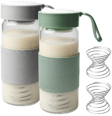 PORFOYO 2 Proteinshake-skaktare i glas på 480 ml med 2 rostfria stålblandningskulor för fitness och daglig användning