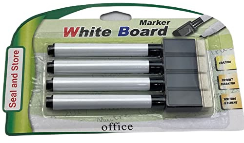 4 Black Magnet White board whiteboard marker pens dry erase easy wipe eraser