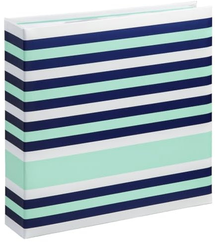 Hama Album photo Designline (Album photo souvenirs mariage anniversaire, 22,5x22cm, 100 pages avec pochettes pour 200 photos 10 x 15 cm, Zone Mémo et pochette CD) Bleu Turquoise Blanc, Stripes