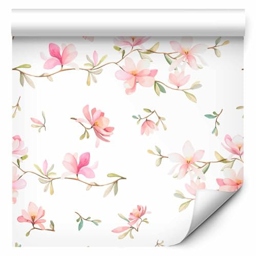 murando - Tapete selbstklebend 10m Wandtattoo dekorative Möbelfolie Dekorfolie Fotofolie Panel Wandaufkleber Wandposter Wandsticker - Blumen Magnolien rosa pink weiß Pflanzenmotiv b-B-0313-j-a