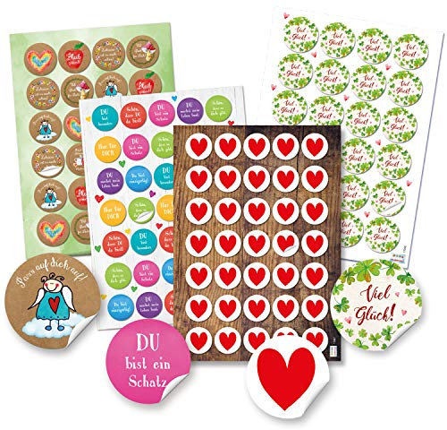 Logbuch-Verlag Aufkleber Set 118 bunte Sticker Sprüche Viel Glück Liebe Sprücheaufkleber Herz Freundschaft Geschenkaufkleber