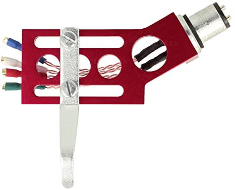 THAKKER CHS-19 - gekröpftes CNC gefrästes Aluminium Headshell - rot | SME Anschluss | inkl. Headshell-Kabel, Schrauben in 4 unterschiedlichen Längen, Muttern und Nylon Unterlegscheiben