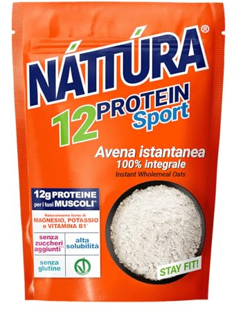 NATTURA PROTEIN SPORT Fiocchi d'Avena Istantanei, Avena 100% Integrale, Ideale per la Preparazione del Porridge Istantaneo, Senza Zuccheri Aggiunti, Alta Solubilità, 12% di Proteine, 375 g