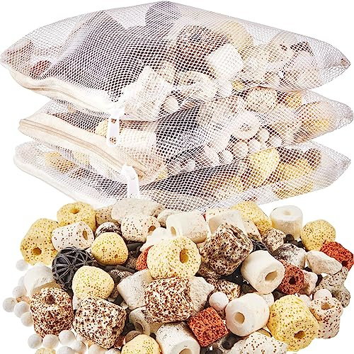 Timgle 3 Bags Aquarium Filter Media Bio Balls Ceramic Rings Set 1500 g Total 3.3 lb 12 in 1 with Mesh Bag Ceramic Rings for Aquarium Filter Pond and Fish Tank Accessories Decorations