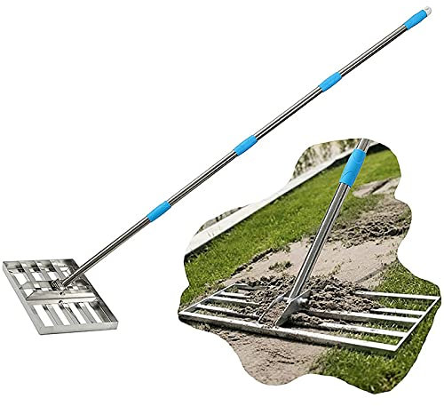 Rasenrechen, Rasennivellierrechen, Nivellierwerkzeug aus Stahl, längenverstellbar, für Sand, Kies, Rasen, Nivellierung von Boden, Schmutz oder Sandbodenoberfläche für Hof, Garten u
