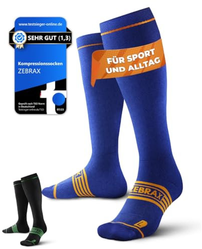 ZEBRAX® Kompressionsstrümpfe Damen & Herren [Gr. 35-47] zur Förderung der Performance I Gepolsterte Stützstrümpfe für schmerzfreies Joggen uvm. I Atmungsaktive Kompressionsstrümpfe Herren