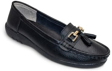 Amber Ladies Extra Wide EE Fit Leather Loafer, Cushioned Padded Insole & Breathable Leather Uppers Black 7