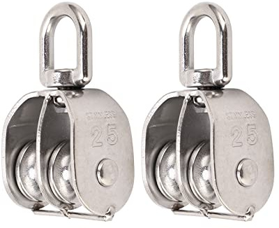 Polea Doble y Fija de Acero Inoxidable M25 con Doble Rueda Giratoria y Rodamiento, para Elevación con Carga Máxima 150 Kg, Incluye 2 Unidades