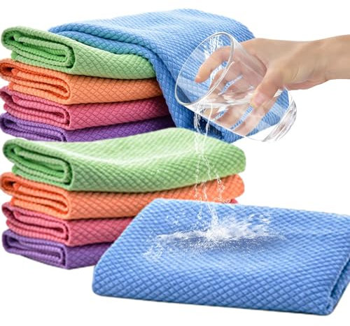 Shenrongtong Trapos de Limpieza de Vidrio,Trapos para Fregar de Tela de Vidrio | Paño de Limpieza de Vidrio Reutilizable Absorbente para el hogar para Vidrio, Espejo, Ventana, grifos