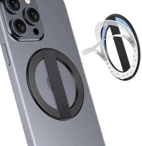 KAHITE AirLoop Ultra Thin Phone Grip with Soft Elastic Finger Strap, Strong Adhesive with Back-Side Magnetic Ring Holder Loop, Ultra Light Accessories for Phone-Black