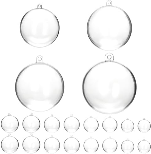 QWORK® 20 Bolas de plástico Transparentes, Ø 5 cm, Ø6 cm, Ø7 cm, Ø8 cm, Bolas Navidad Transparentes, Bolas de plástico para Rellenar