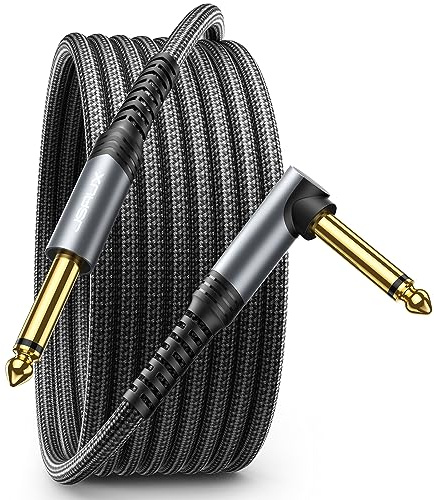 JSAUX 6.35mm Gitarrenkabel 4.5M, Instrumentenkabel Kompatibel mit E Gitarre, Bass, Schlagzeug, Pedale, Verstärker, Mischpulte, Tuner, Lautsprecher, Akustik, Rechtwinkliges Klinkenkabel Gitarre