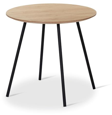 KHG Beistelltisch Eiche modern, 4-Fuß-Gestell aus pulverbeschichtetem Metall Schwarz, Tischplatte aus Holzwerkstoff 40 cm Rund, Couchtisch 15 kg belastbar