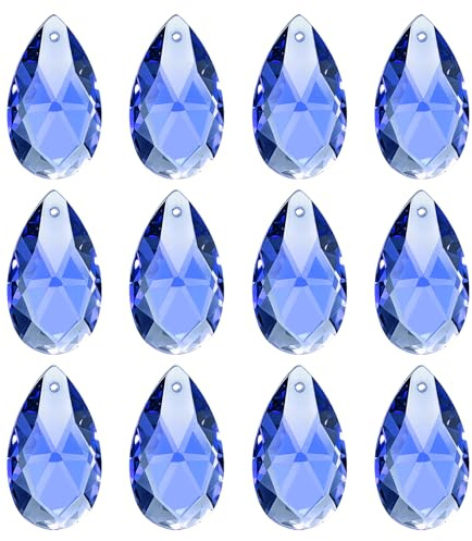 PATIKIL Attrape Soleil Cristal Suspendu Bleu Foncé 12 Pcs 28mm Pendentifs en Cristal K9 Perles Forme de Larme, Éléments de Lustre, Prismes, Lampe DIY pour Loisirs Créatifs et Décoration | Boule de cristal attrape-soleil pour lampe à faire soi-même, décoration de fenêtre, lustre