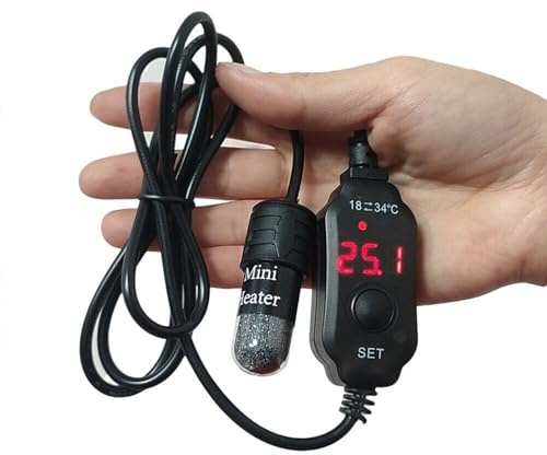 ENEWSTAR Mini riscaldatore per acquario sommergibile alimentato tramite USB, 10 W, con termometro integrato, regolatore di temperatura esterno utilizzato per serbatoio da 2-4 litri