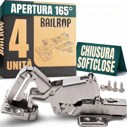Bisagras Cocina 165º Cierre Suave (4 Unidades) - Cazoleta 35MM - Bisagras Muebles Amortiguadas y Totalmente Solapadas - Gran Angular Apertura Total para Muebles Esquineros y Armarios de Rincón