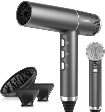 Supgaliy Hair Dryer 268g Ultra Lightweight, 2000W High Speed Fast Drying | 110,000RPM Brushless Motor, Negative Ion, Low Noise, 1 Diffuser & 2 Concentrator, UK Plug, for Women Travel Family Salon Gift
