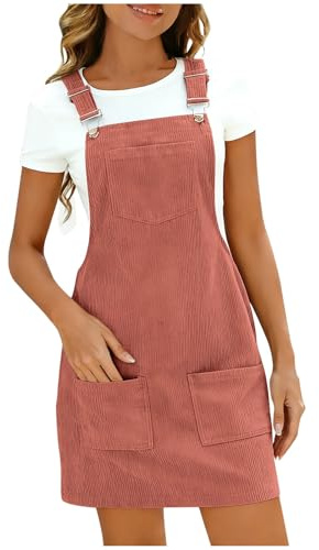 Women's Corduroy Overall Dresse Casual Pinafore Dress Square Neck Solid Pocket Front Wide Straps Short Dungarees Sleeveless Vintage Mini Dress