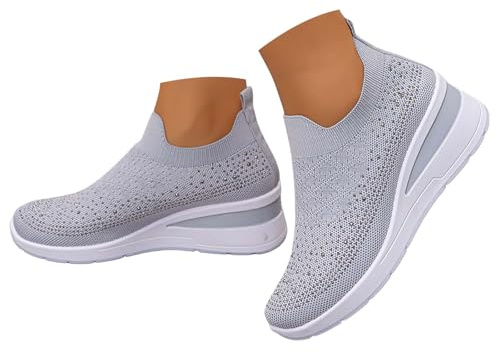 Dolda kilstrumpor för kvinnor strass utsmyckade stickade träningsskor slip-on platåskor för fest och stadspromenad