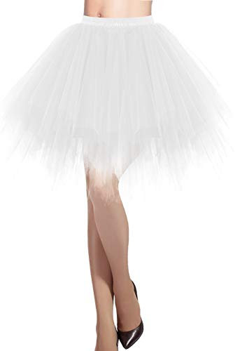 DRESSTELLS Karneval Kostüm Tüllrock Tütü Rock Halloween Weiß Fasching Cosplay Röcke Kurz 80er Party Unterrock Ballett Tanzkleid Petticoat White XL