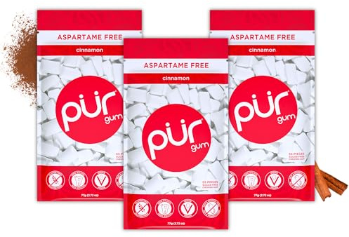 PUR Gum | Sugar Free Chewing Gum | Made with Xylitol | Vegan, Aspartame Free, Gluten Free & Keto Friendly | Natural Cinnamon Flavoured Gum, 55 Pieces (Pack of 3)