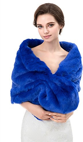 Insun Faux Fourrure Écharpe Banquet Fourrure Chaude Foulards Châle Écharpe des Femmes Bleu Royal L