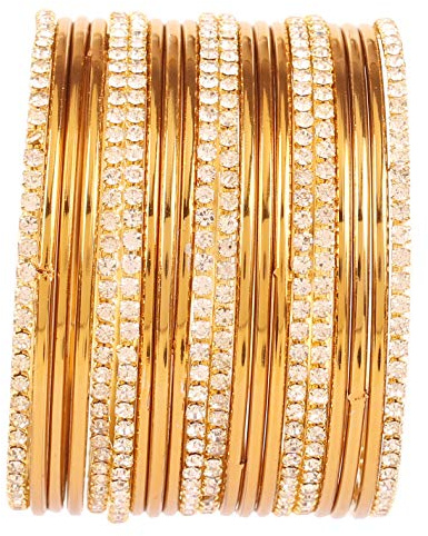 Touchstone Golden Bangle Collection Ethnic Style Filigree Work Yellow Citrine Rhinestone Indian Bollywood Designer Jewelry Metal Bangle Bracelets in Antique Gold Tone for Women.