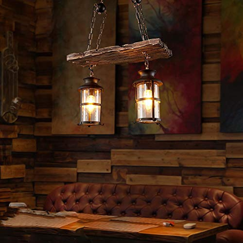 Vintage pendellampa E27, industriell ljuskrona, vintage, trä, pendellampa, svart järn och glas, lampskärm, höjdjusterbar, hängande lampa, belysning, loft, inomhus, restaurang, vardagsrum, bardekoration, A
