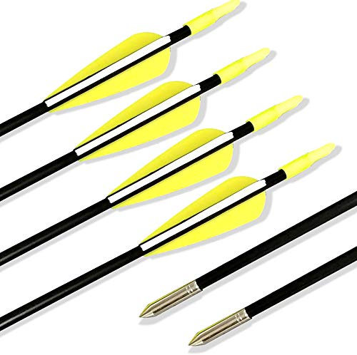 SHARROW Fiberglaspfeile Bogen und Pfeile 31 Zoll Bogenpfeile für Bogenschießen Recurvebogen Traditioneller Langbogen Bogensport (Gelb, 12pcs)
