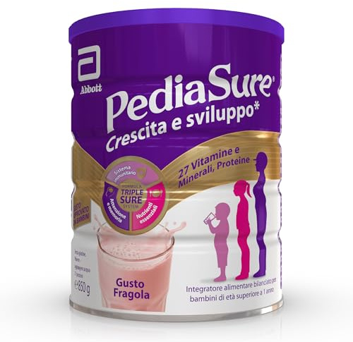 PEDIASURE Crescita e Sviluppo, Integratore Alimentare per Bambini da un anno in su, Multivitaminico con 27 Vitamine e Minerali e Proteine, Confezione 850g, gusto Fragola