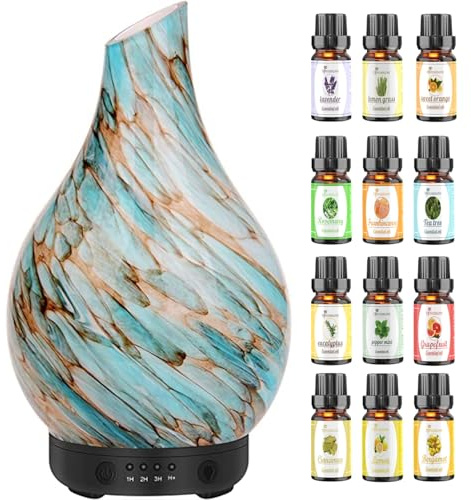 Glass Essential Oil Diffuser 120ML Aroma Humidifier, 7 Color Changing Waterless Auto-Off, 4 Timer Setting for Home Office