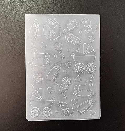 WooYangFun Baby Print Trolley Birthday Shower Embossing Folder for Card Making Floral DIY Plastic Scrapbooking Photo Album Card Paper DIY Craft Decoration Template Mold