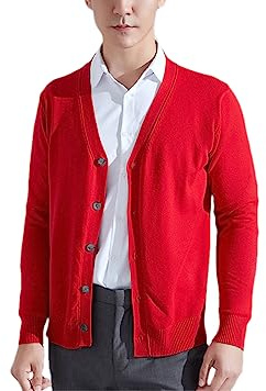 Rfmfkkg Stickad kashmir ull cardigan ytterkläder v-krage enfärgad håll värmen kofta, Röd, XXL