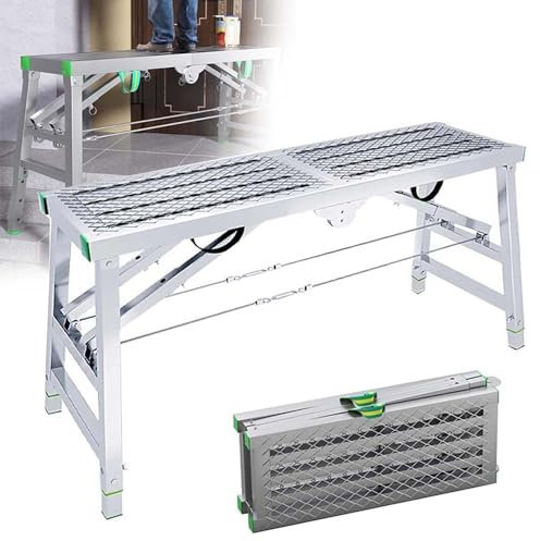 Échafaudage Pliant Portatif, Polyvalent Escabeaux Plate-Forme Travail Pliante Polyvalente, Tour D'Échafaudage Banc Tabouret Hauteur Réglable, Échelle D'Échafaudage Pliante en Acier,200 * 40