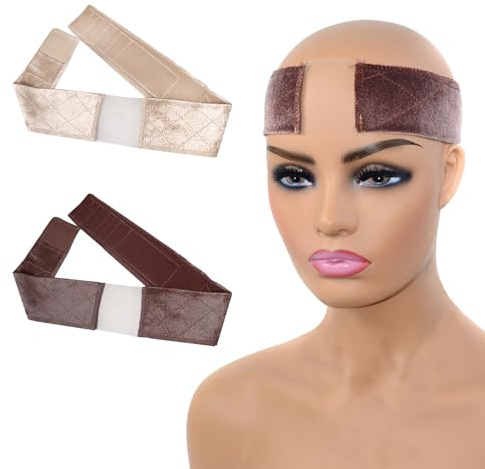 2 stycken sammets-spetspannband, halkfritt fast pannband, justerbart elastiskt hårband, speciella peruktillbehör för makeup (mörkbrun hudton)