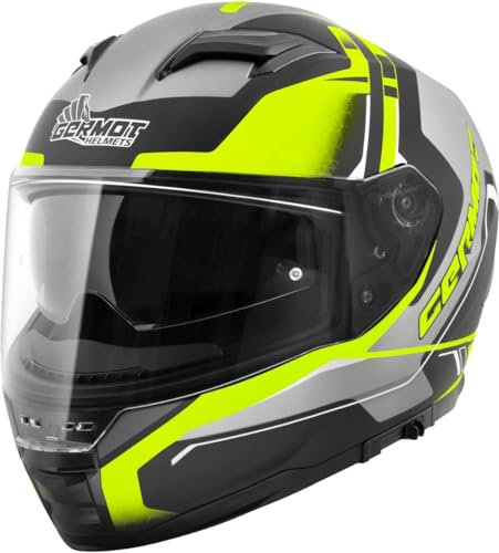 Germot GM 350 Integralhelm matt schwarz Fluo gelb ECE 22.06 mit Sonnenblende, XXL 63/64