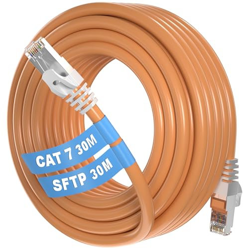 Soibke 30m Cat 7 Ethernet Cable, Internet Cable 30m High Speed Gigabit 10Gbps, Long LAN Wlan Cable, Shielded S/FTP Network Patch Cable for Router Modem