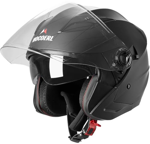 MOCOERL Cascos Jet para Hombre y Mujer Casco de Motocicleta Casco Scooter Doble Visera Homologación ECE2206 Negro Adulto Vintage 3/4 Casco (XL)