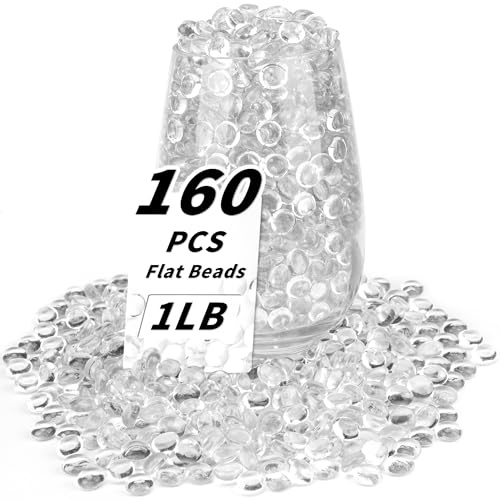 1 LB klara platta glaspärlor, 160-180 STK små glaspärlor, mini platta runda stenar för vasfyllning och blommor, fisktank stenar dekorativa ädelstenar för hem och akvariumsdekoration