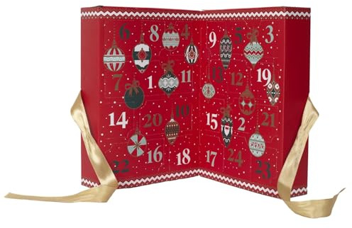 Calendario dell’Avvento di lusso pieghevole con 24 candele profumate – 31 x 22 x 12 cm – Confezione regalo festiva con fiocco dorato – Rosso