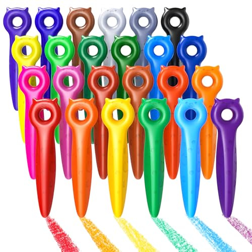 KERIFI Cat Shaped Crayons for Toddlers, 24 Non-Toxic Colors, Easy Grip for Little Hands, Safe Drawing Fun for Kids Ages 1-4, Perfect for Toddlers’ Art & School Supplies, Giftable Crayon Set