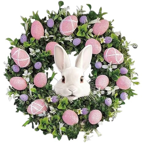 MINGZHE Couronne de Lapin Oeuf de Pâques, Couronne de Porte de Pâques avec Oeufs Colorés Couronnes de Lapin Suspendues pour Porte D'entrée Cintre de Porte de Pâques pour (C)