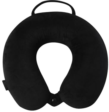 TOTTO - Almohada de Viaje para Cuello, Modelo Jet Pillow, Almohada de Cuello, Memory Foam, Adaptable, Textura Suave, Soporte Ergonómico, Broche para Asegurar la Almohada al Cuello, Estampado Negro