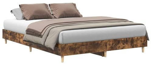 vidaXL Bettgestell ohne Matratze Räuchereiche 140x200 cm Holzwerkstoff, Bettrahmen, Bett, Palettenbett, Schlafzimmermöbel, Doppelbett, Plattenbett